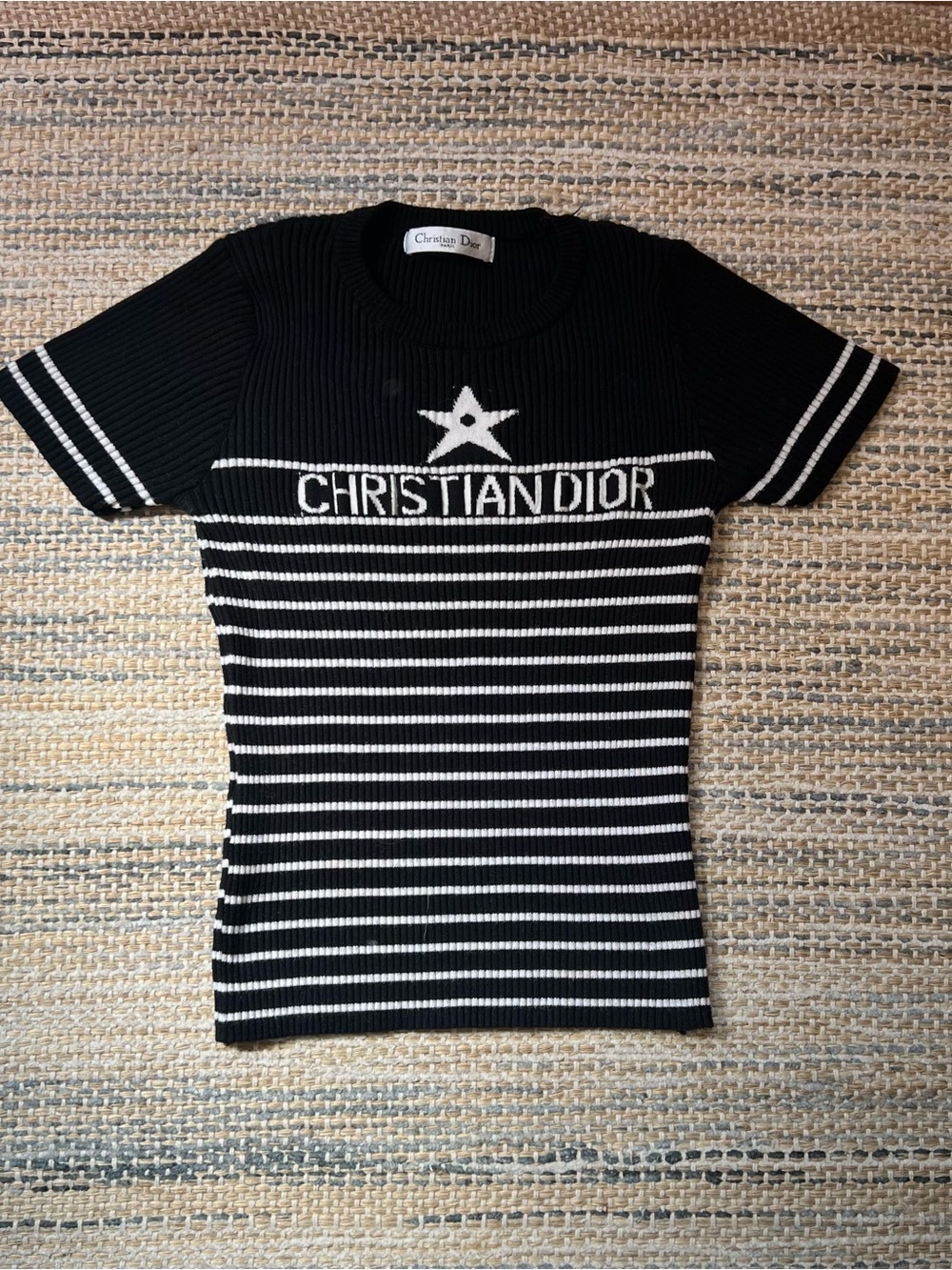 Dior Black & White Striped Logo Knit Tee